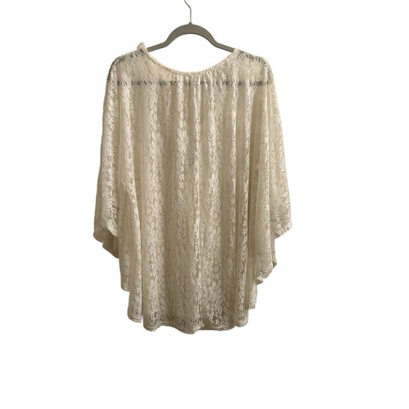 Women's Lace Batwing Sleeve Tunic Top Sz 2X Peasant Boho Fringe Tie - Picture 2 of 5